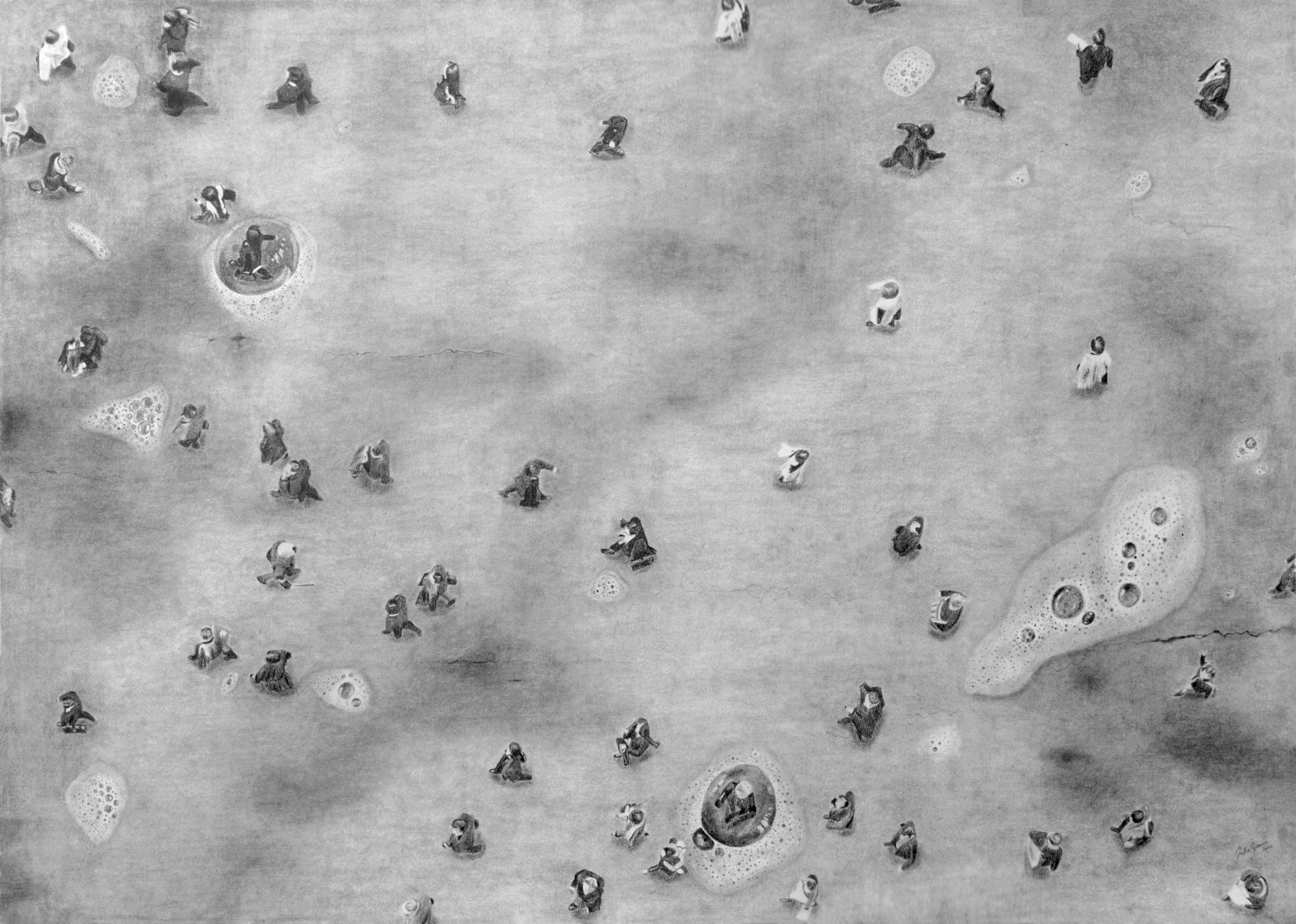 Dalia Baasiri Washed Away 2022 Graphite On Paper 70x100 Cm