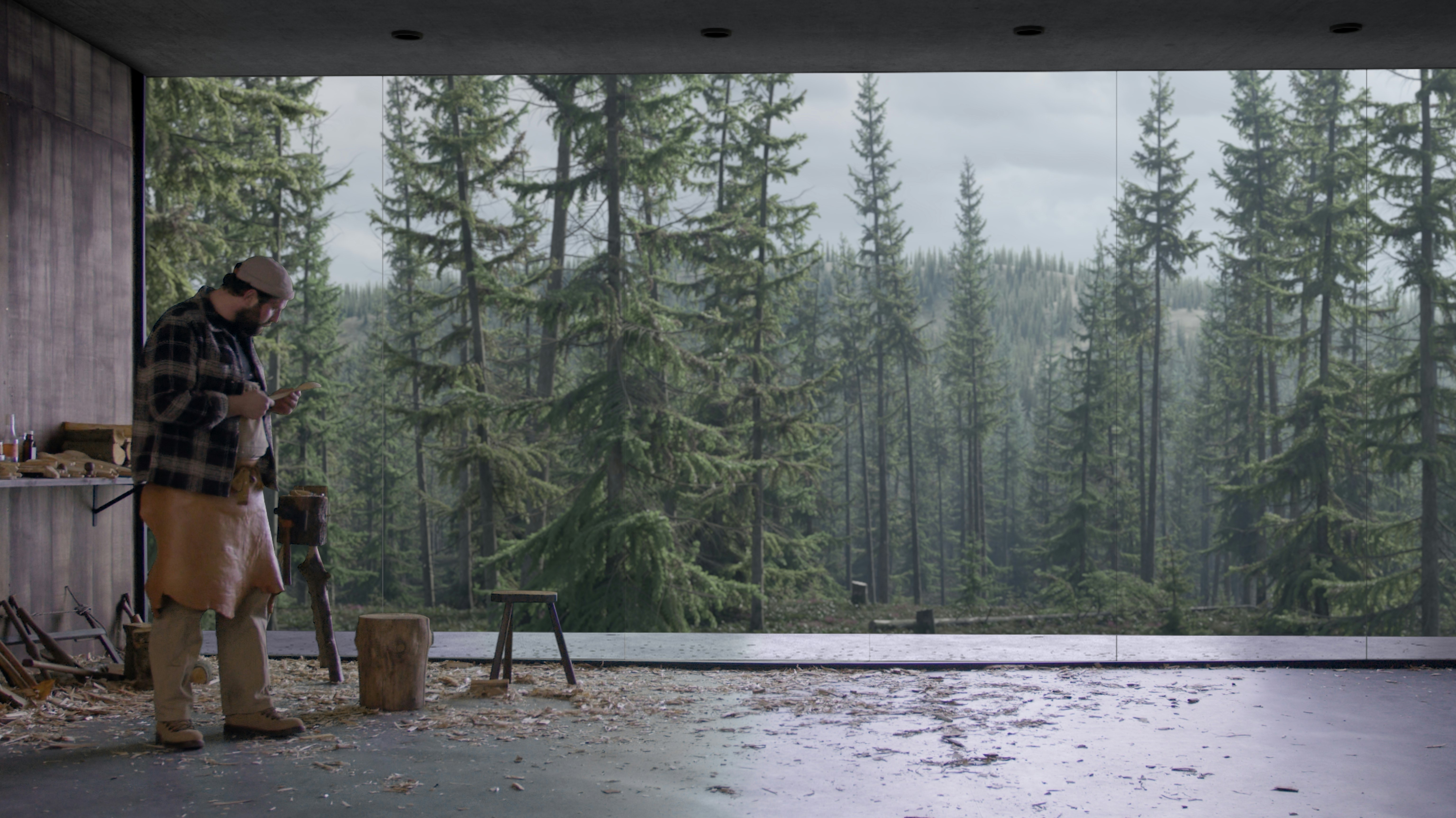 Picture of David Claerbout's latest installation, The Woodcarver and the Forest