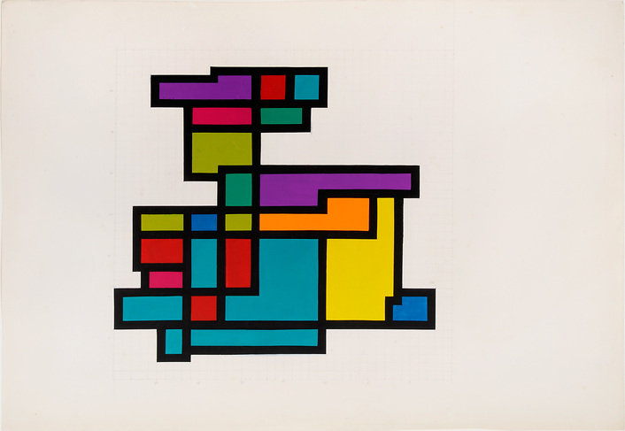 Hiroshi Kawano, "KD 52", de la série "Artificial Mondrian", 1969, peinture d'après un dessin généré par ordinateur
