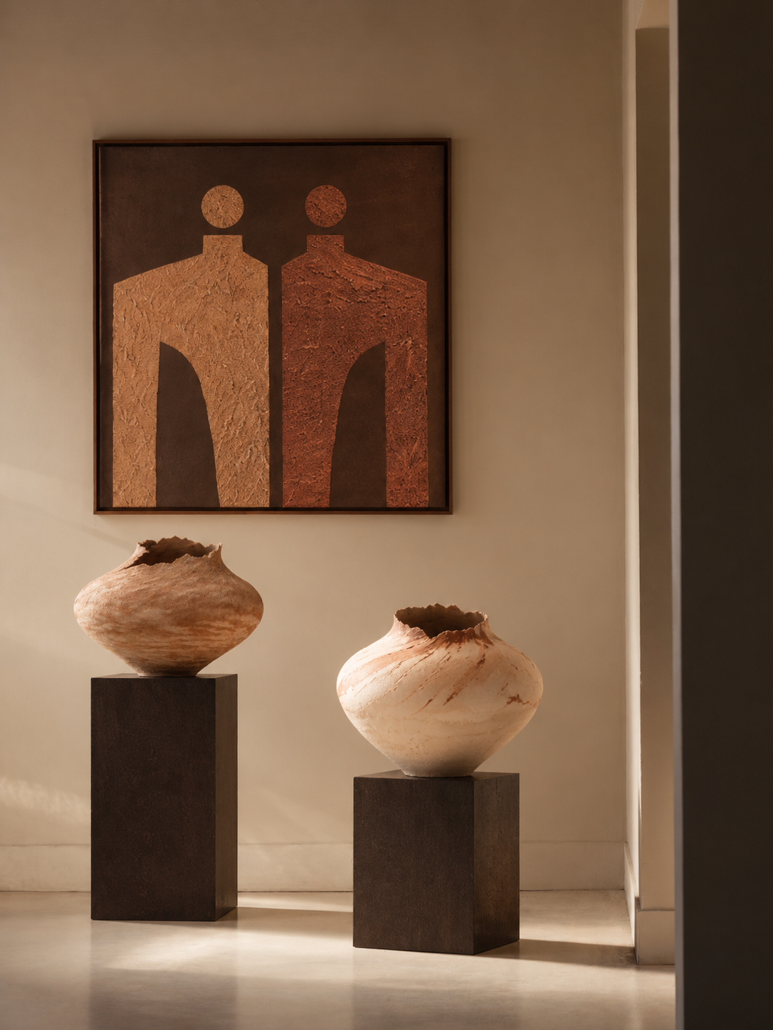 Earth-Toned-Gallery-with-Sculptural-Vessels
